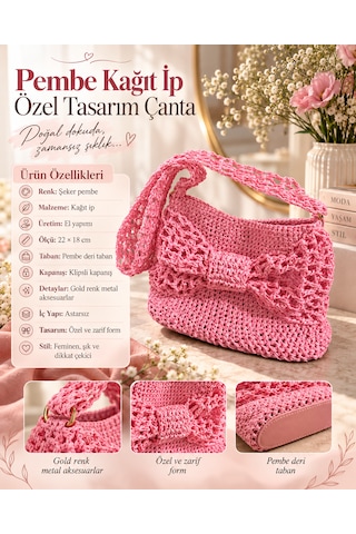 Pembe Kağıt İp Çanta