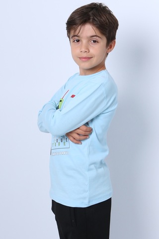 Hçm Erkek Çocuk Uzun Kollu Tshirt Stay True Baskılı Bisiklet Yaka E29 Turkuaz