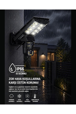 Onqam Vn-80swf 6mp Çift Kameralı Solar Sokak Lambalı Wifi Güvenlik Kamerası, 7-24 İzleme, Pır Sensör, Alarm