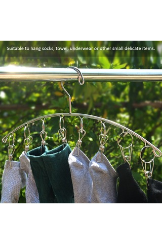 Monyee 8 Klipsli Paslanmaz Çelik Gömlek Çorap Kurutma Rafı 4.0 Tel - Dayanıklı Ev Gereci Gümüş