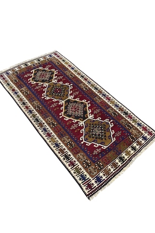 El Dokuması Uşak Eşme Kilimi 120x230 Kök Boyası %100 Doğal Yün Kilim Renkli