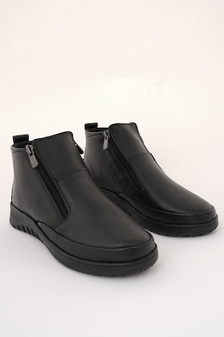 Muggo Feniks Hakiki Deri Çift Fermuarlı Kadın Bot Siyah