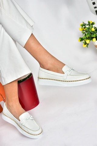 Fox Shoes P555100003 Beyaz Hakiki Deri Günlük Kadın Ayakkabı Beyaz