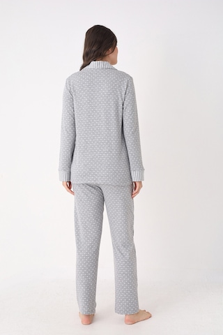 Nbb Kadın Gri Önden Düğmeli Pijama Takım Gri