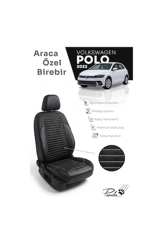 Siyah - Siyah Panda Volkwagen Polo 2018 - 2026 Arası Uyumlu Araca Özel Taytüyü Oto Koltuk Kılıfı