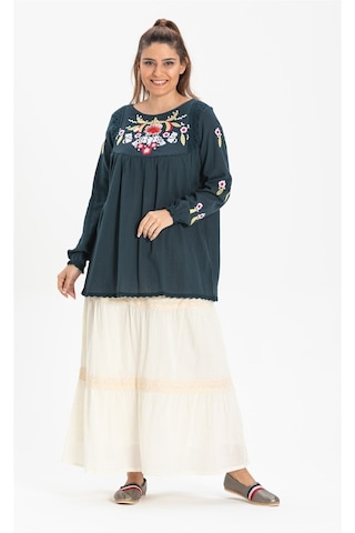 Uzun Şile Bezi Dantelli Etek Krem Krm