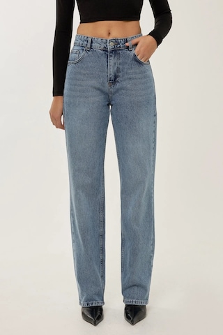Hiccup Orta Bel Straight Leg Jean Koyu Mavi Denim