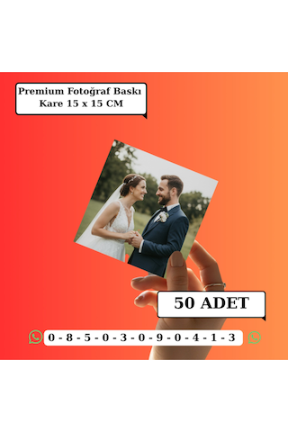 Kişiye Özel Premium Fotoğraf Baskı 50 Adet Kare 15x15 Cm