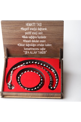 Özel Kutulu Doğal Hematit Taşı Tesbih Ve Bileklik Seti