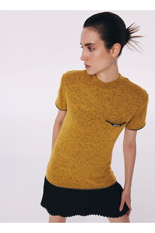 Dik Yaka Sarı Kısa Kadın Elbise Sarı