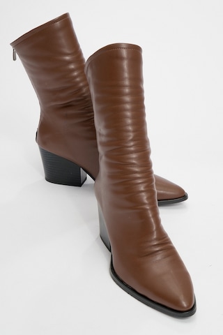 Luvishoes Luvi Shoes Laval Kahve Cilt Arkadan Fermuarlı Kadın Kalın Topuklu Bot Kahverengi
