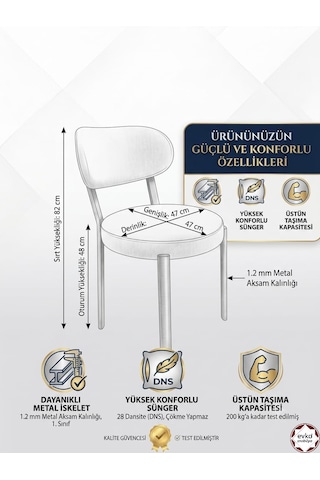 Evko Mobilya Smart Sandalye, Mutfak Salon Sandalyesi, 2 Adet Sandalye, Metal Sandalye, Yemek Sandalyesi, Otel Cafe Restoran Sandalyesi Kahverengi
