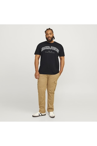 Jack & Jones Büyük Beden Sifir Yaka Kisa Kollu Tisört - Caleb - 12258871 Siyah