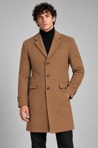 Maison Rae Erkek Vizon, Slim Fit Kaşe Kaban Klasik Yaka 3 Düğmeli Uzun Kesim Kışlık Palto