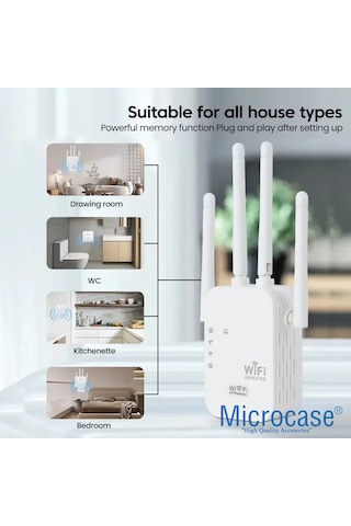Microcase 300mbps 4 Antenli Kablosuz Wireless Sinyal Güçlendirici Arttırıcı Wifi Adaptör - Al5070