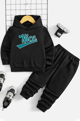 Çocuk Nice Baskılı Eşofman Takımı Siyah