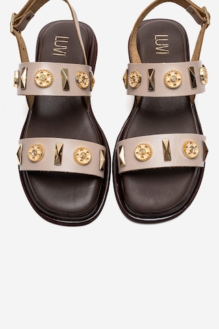 Luvishoes Lıbera Bej Hakiki Deri Tokalı Kadın Sandalet