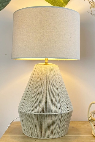 Buldan Bezi Başlıklı El Yapımı Jüt Abajur Koyu Krem