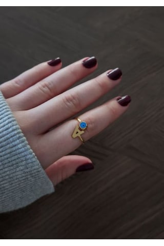 Kadın Nazar Boncuklu Ayarlamalı Çelik A Harf Yüzük 8886 Altın