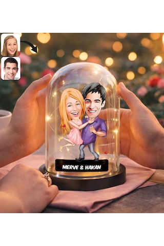 Bk Gift Kişiye Özel Sevgiliye Karikatürlü Led Işıklı Cam Fanus Biblo -11, Romantik Hediye, Ev Hediyesi, Sevgiliye Hediye Kobitmeyencom36860 Bk Gift