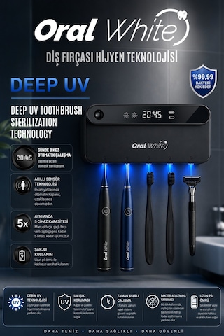 Oral White Professional Series 3100 Gerçek Uv-c Diş Fırçası Sterilizasyon Cihazı - Akıllı Sensörlü Siyah