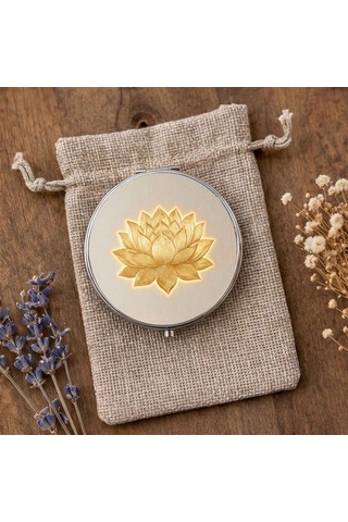 Makyaj Aynası Minimal Altın Lotus Çiçeği Cep Aynası El Aynası Kişiye Özel Hazırlanabilir Çift Taraflı Yuvarlak Çanta Aynası Çok Renkli