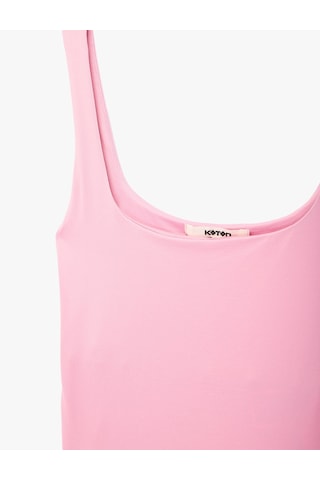 Koton Kare Yaka Slim Fit Kalın Askılı Crop Üst Pembe 6sak10228ek Gül