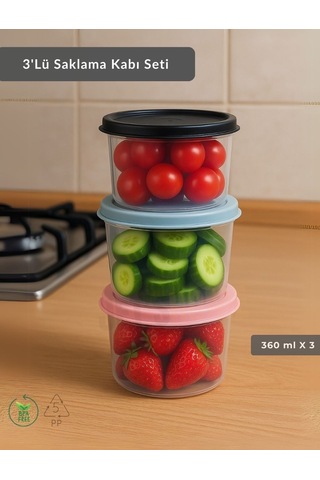 Jet's Home 3'lü Saklama Kabı Bpa Free Hava Almaz Sızdırmaz Beslenme Kabı 360 Ml Şeffaf