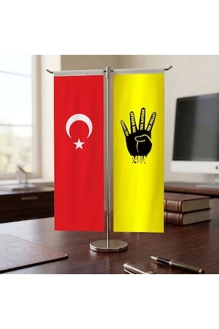Rabia - Tek Vatan -devlet -bayrak -millet Ve Türk Bayrağı Kırlangıç T Tipi Masa Bayrak Takımı Diğer