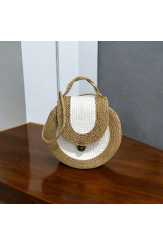 Hasır Çanta, Silindir Çanta, Tasarım Çanta,ekru Hasır El Çantası Hasır