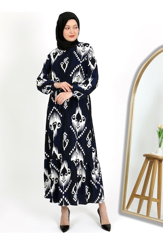 Desenli Bürümcük Elbise Mavi