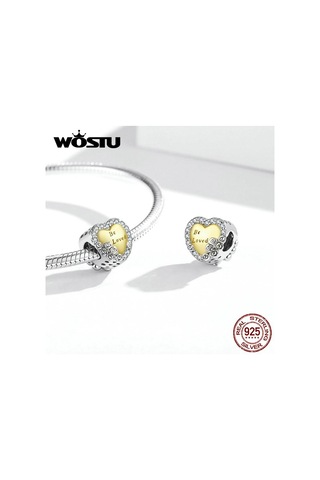 Wostu Kaplama Altın Gül Çelenk Kalp Şeklinde 925 Ayar Gümüş Göz Alıcı Boncuk Fit Orijinal Bilezik Bileklik Dıy Güzel Takı Altın - Gümüş