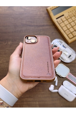 Apple iPhone 13 Uyumlu Premium Deri Dokulu Darbelere Karşı Dayanıklı Nazal Silikon Kılıf Kahverengi