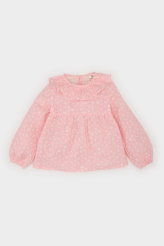 DeFacto Kız Bebek Çiçekli Flamlı Poplin Uzun Kollu Gömlek E6101A525SPPN127 Pembe