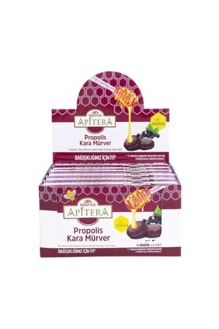 Apitera Doğal Bal, Kara Mürver, Zerdeçal, C Vitamini Ve Propolis İçeren Takviye Edici 96 Lı Boğaz Pastili
