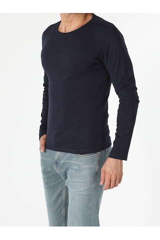 Colin's Slim Fit Bisiklet Yaka Erkek Lacivert Uzun Kol Tişört CL1051052_Q1.V1_NAV