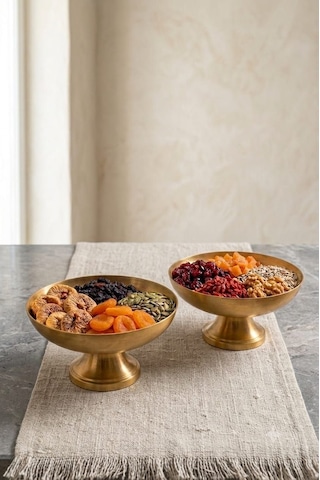 Lüks Ayaklı / Metal Çerezlik Sunumluk İkili Set - Dekoratif Kuruyemiş Ve İkramlık Kasesi Gold