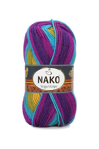 Tedar 5 Adet Vega Stripe Premium Akrilik El Örgü İpi Yünü No: 82410 Najmaddin (No:1) 8.5Cm X 10.5 Cm