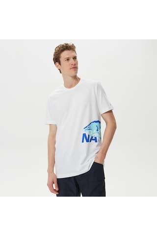Nautica Nautıca Erkek Beyaz Baskılı Standart Fıt Kısa Kollu T-Shırt Baskılı V35522T Beyaz