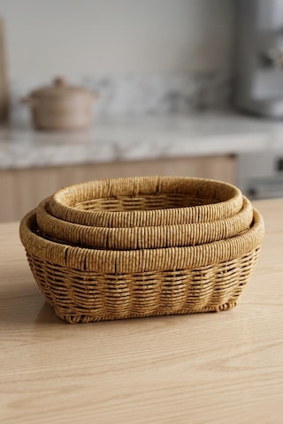 Digithome Oval Rattan 3'lü Organizer Sepet-thn76468 Kahverengi
