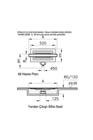 VitrA 59980478000 Eco-Flow V-Flow Dk100 60 Cm Duş Kanalı,Mat Krom Yandan Diğer