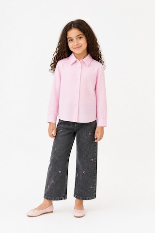 Eray Alp Kids Kız Çocuk Pembe Uzun Kollu Keten Gömlek Günlük Rahat Kombin