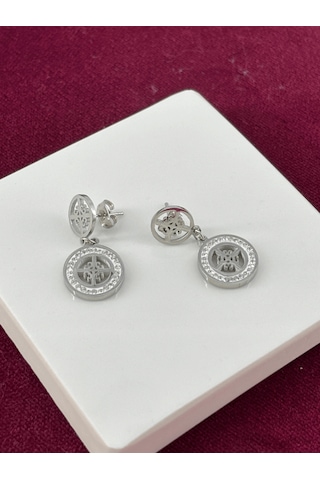 Ortası Çiçekli Ve Küçük Taşlı Sallantılı Silver Küpe Silver