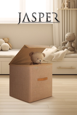 Jasper Krem Çocuk Odası Oyuncak & Eşya Düzenleyici Katlanabilir Kulplu Kutu Hurç Krem - Gold