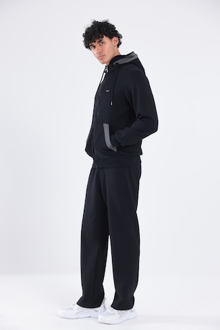 Rowinger Modal Kumaş Kapüşonlu Fermuarlı Kontrast Detaylı Erkek Sweatshirt Siyah