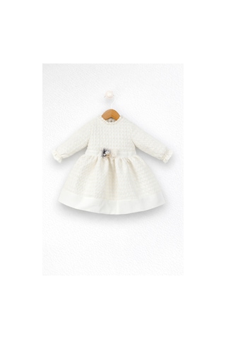 Babyhola Benekli Kabartmalı Kız Bebek Elbise 15439 Ekru