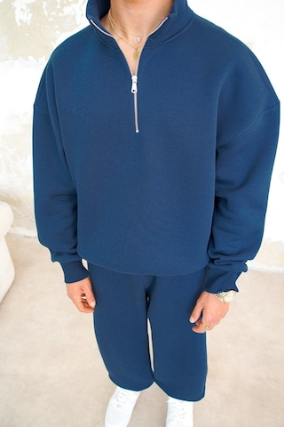 Lacivert Cozy Basic Yarım Fermuar Oversize Sweatshirt Lacivert