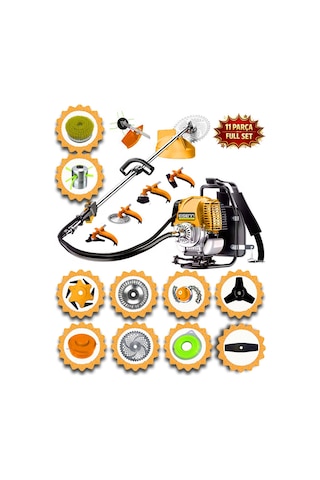 Eısenn German EX-553 Sırt Tipi Benzinli Motorlu Ot Çalı Tırpanı 11 Parça Çim Biçme Makinesi Çelik Fırça