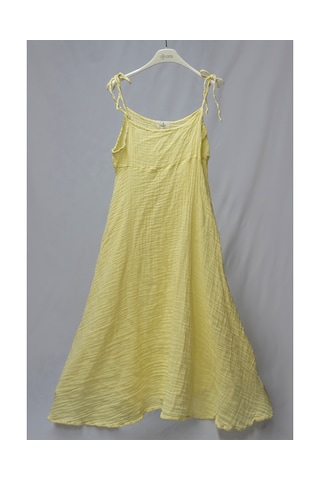 %100 Pamuk Müslin Nefes Alır Kadın Askılı Gecelik Elbise Pijama Rahat, Şık Gots Sertifikalı Açık Sarı