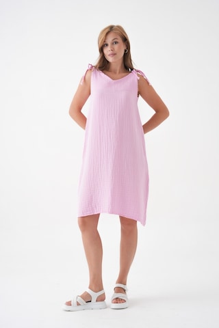 Mg Otantik %100 Pamuk Müslin Kumaş İp Askılı Elbise Mg-20251 Pembe